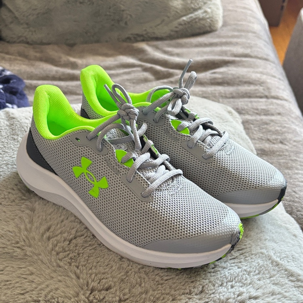 Under Armour Gray with Neon Green kids Running Shoes